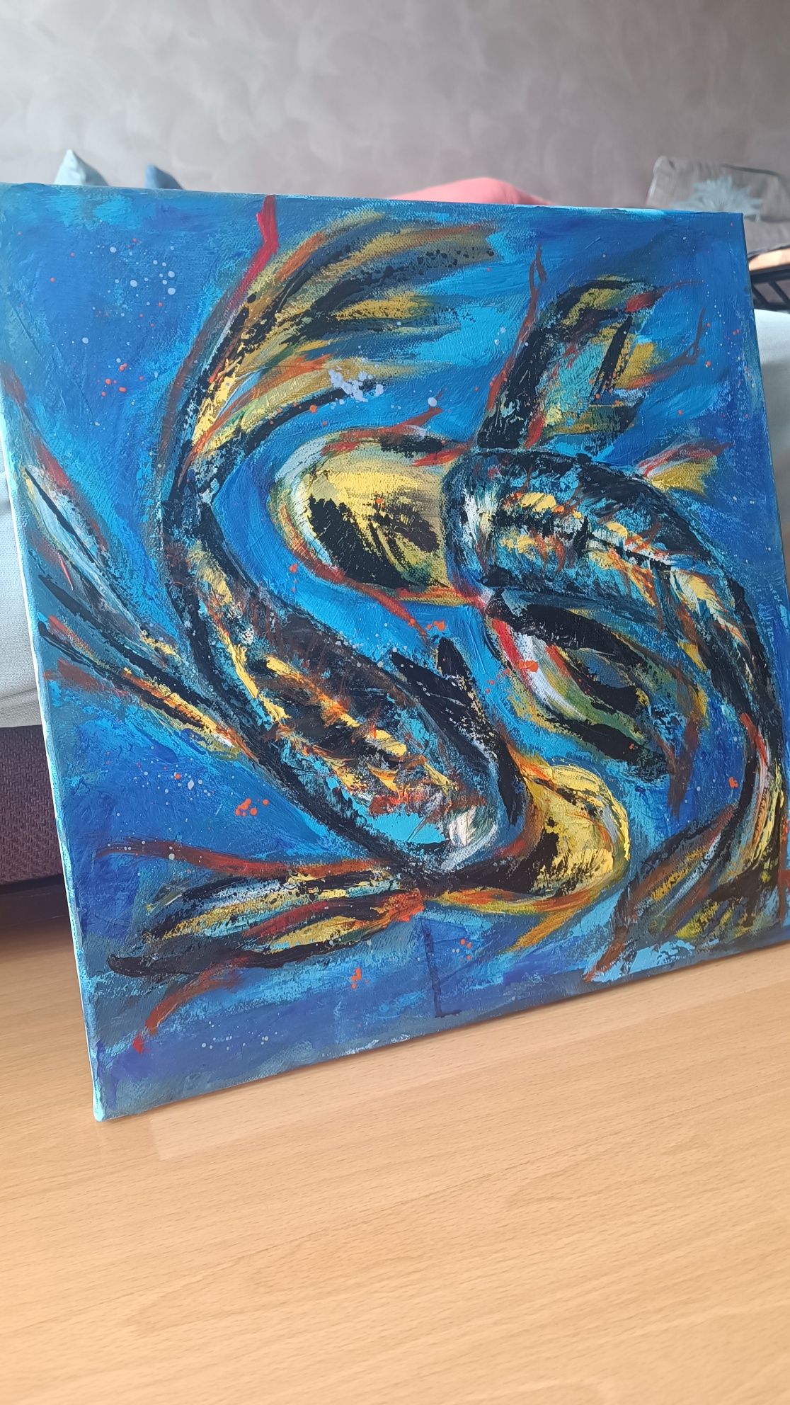 Картина с маслени бои върху платно - две риби