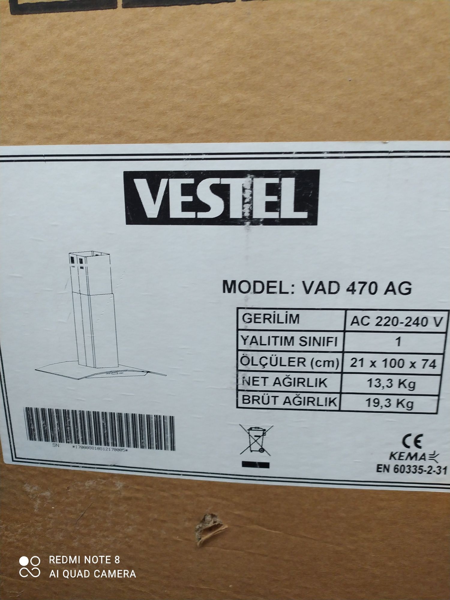 Вытяжка новая VESTEL VAD 470 AG, продам вытяжку