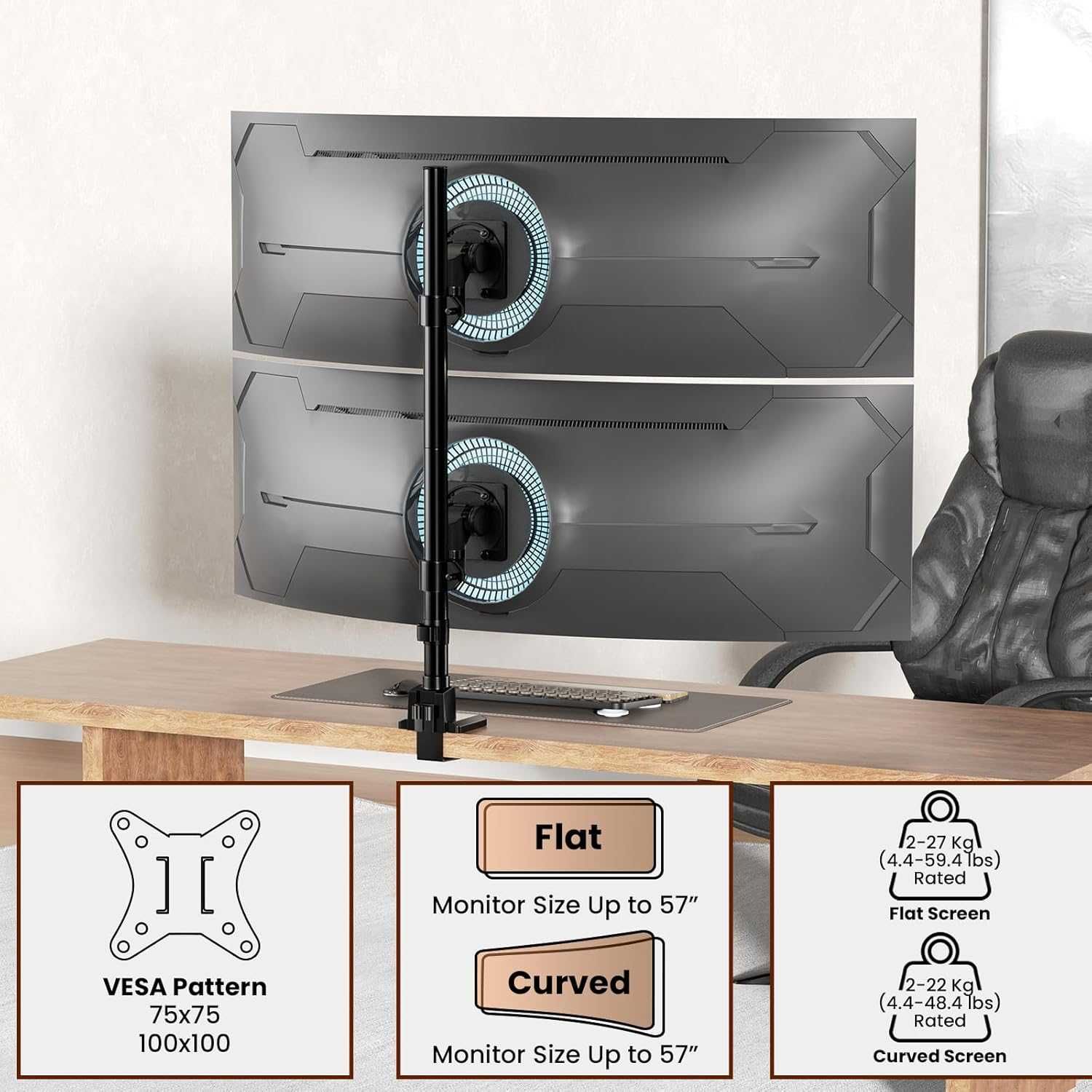 Suport monitor sau TV plat sau curbat, 24-57", vesa max 100x100mm