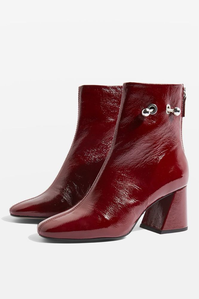 Кожени боти в цвят бургунди Topshop