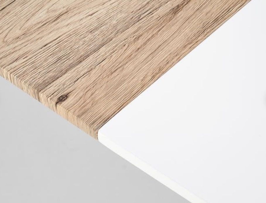 Masa extensibila din MDF si metal Calibry Alb / Stejar San Remo