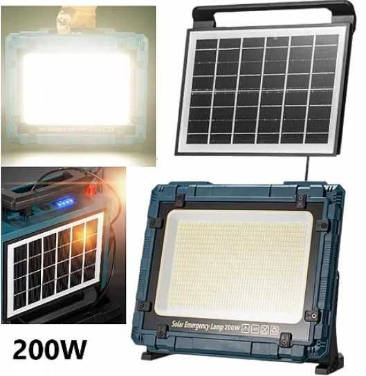 Мощен прожектор 200W с отделен соларен панел - къмпинг лампа