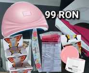 Set Unghii Lampa Pila Unghii Gel Roz 100 Tipsuri Unghii False Sabloane