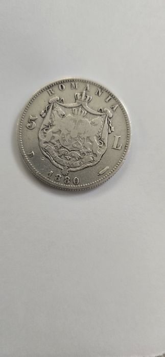 Moneda foarte rara Carol 1 1880, 5 lei