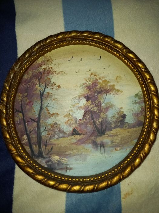 Pictură veche pe carton