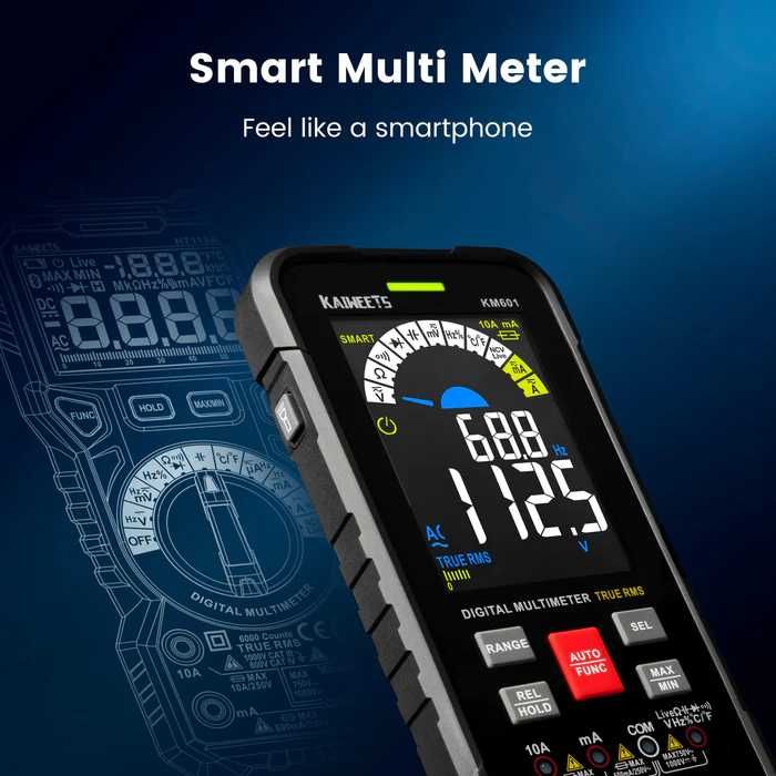 KAIWEETS Интелигентен цифров мултицет 10A CAT III 1000V, CAT IV 600V