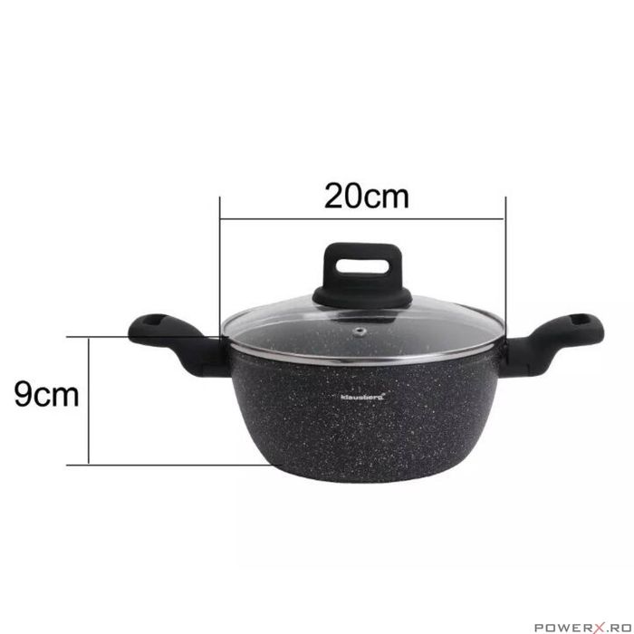 Oala cu capac, aluminiu turnat, marmorata, neagra, 20cm, 2.36l,