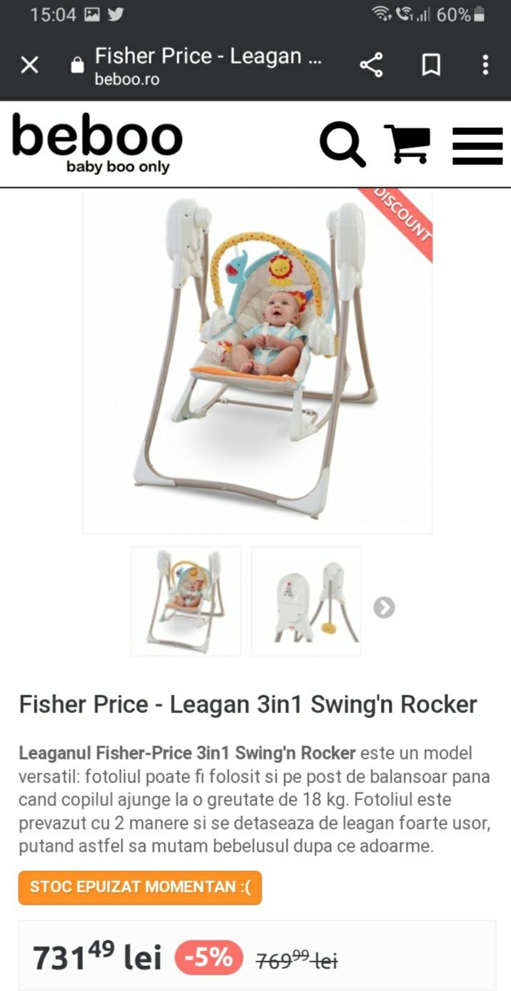 Leagan electric pt bebeluși Fisher-Price 3 in 1 Swing n Rocke