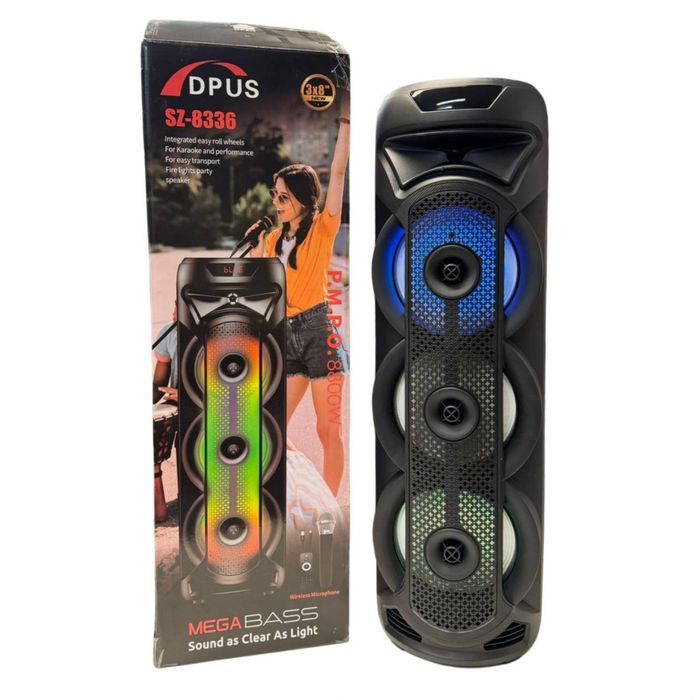Безжичен преносим високоговорител DPUS SZ-8336, 3 х 8 ", мега бас ,USB