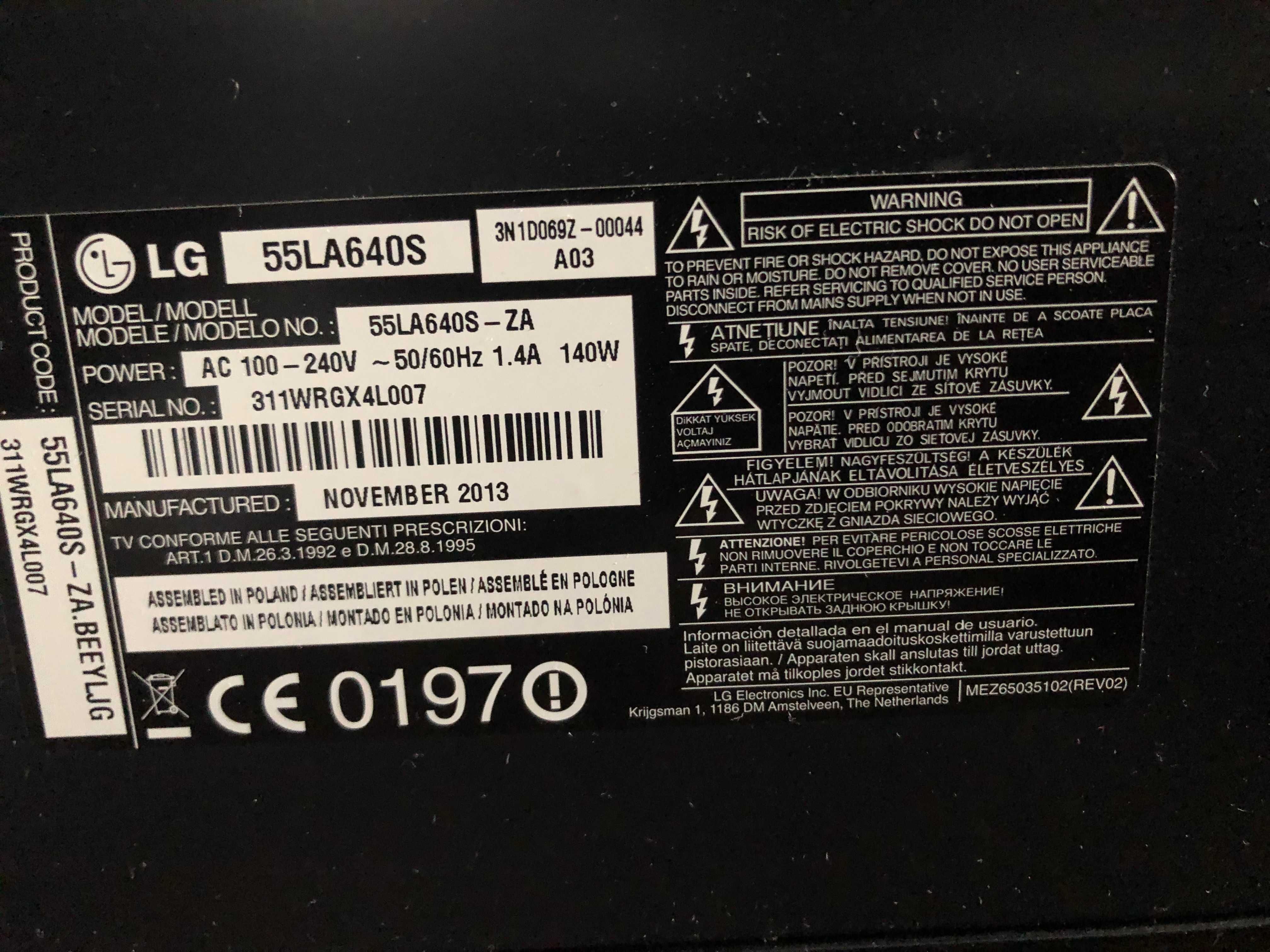 3D LG Smart TV 55LA640S, 139cm (55') Full-HD