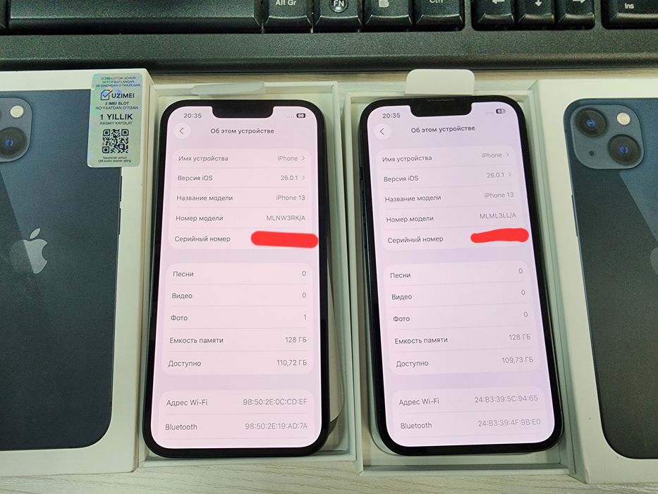 Iphone 13 LL/A Black Yangi pachti 128Gb bat 100% 1 oy ishlagan Toshken