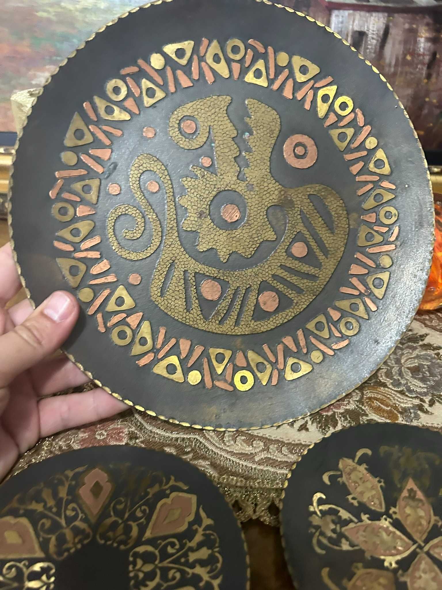 DN945 Set de 4 farfurii decorative alama/cupru superbe 788g 24 si 13 d
