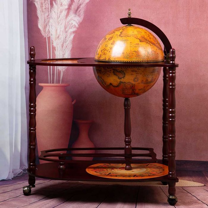 Глобус Бар с Маса - Стойка за Вино / Бутилки Масичка на Колела 90см