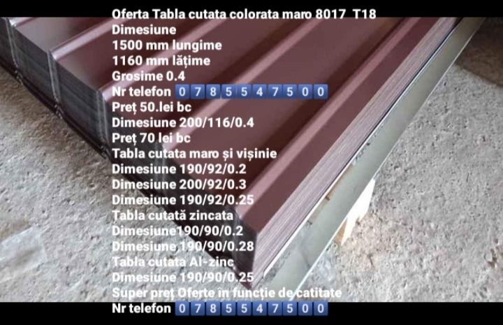 Tabla cutata colorata și zincata o gama larga de produse de CALITATE