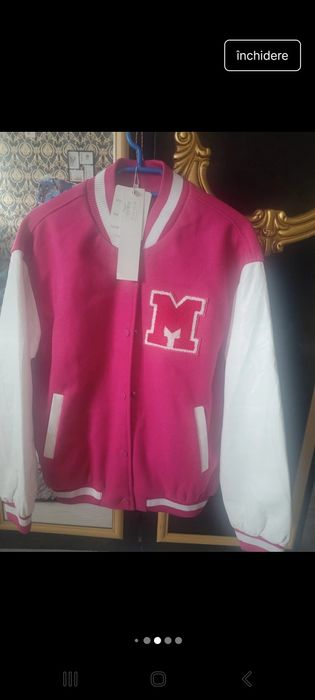 Geaca roz M piele și material
