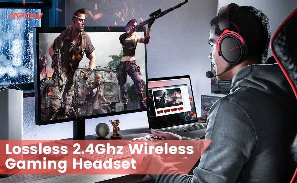 MPOW 2.4GHz Wireless Gaming Headset-безжични геймърски слушалки