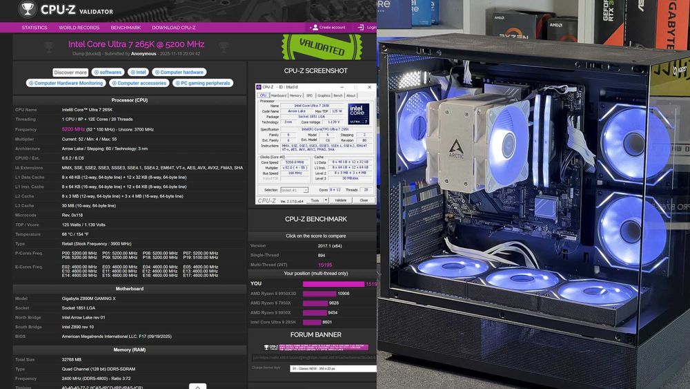 PC intel 7 ULTRA 265K Z890 32GB DDR5 6200 750W 80+ SILVER Nou