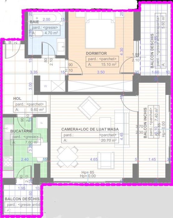 Apartament 2 camere, decomandat, 73,8mp, 1 Mai, zona Parc Nicolae Roma