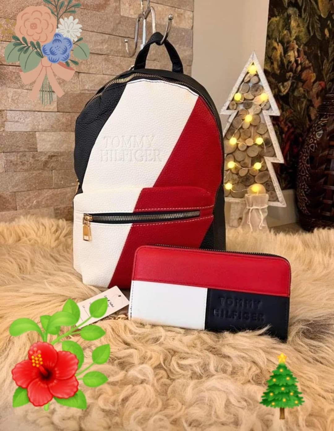 Set Tommy Hilfiger  logo imprimat (rucsac+portofel),saculet, etichetă