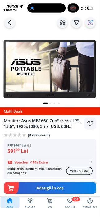 Monitor asus senscreen MB166C nou sigilat 15.6” usb C
