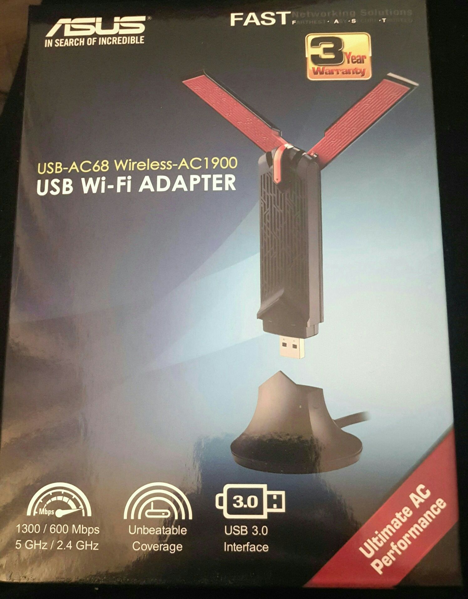 Най- мощният Wi-Fi адаптер- ASUS USB-AC68 AC1900- ЧИСТО НОВ