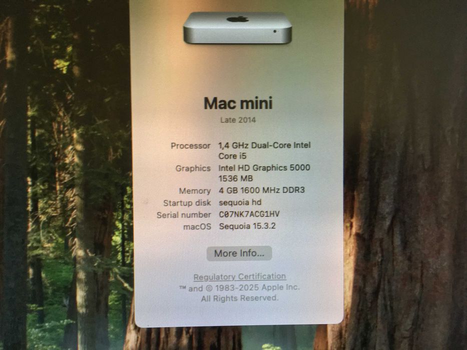 mac mini 2014, intel core i5, ssd 512 gb, macos sequoia