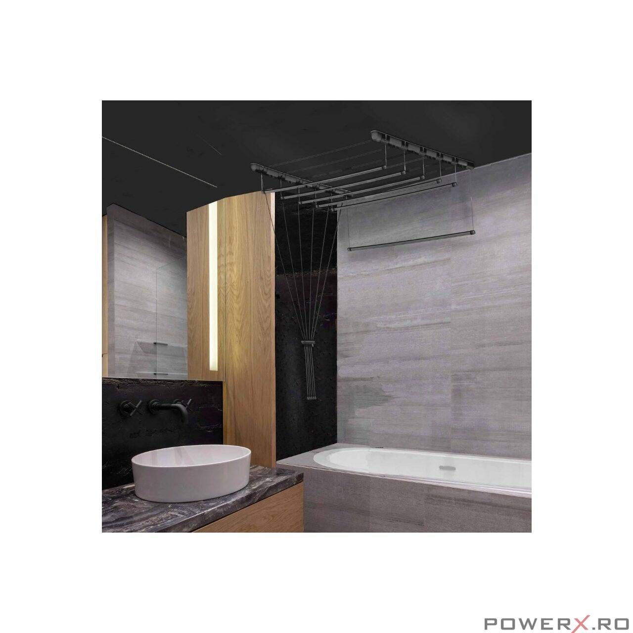Uscator rufe de tavan, 6x170 cm, negru, Sepio