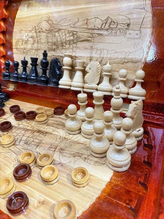 Нарды шахматы шашки 3 в 1 ручной работы