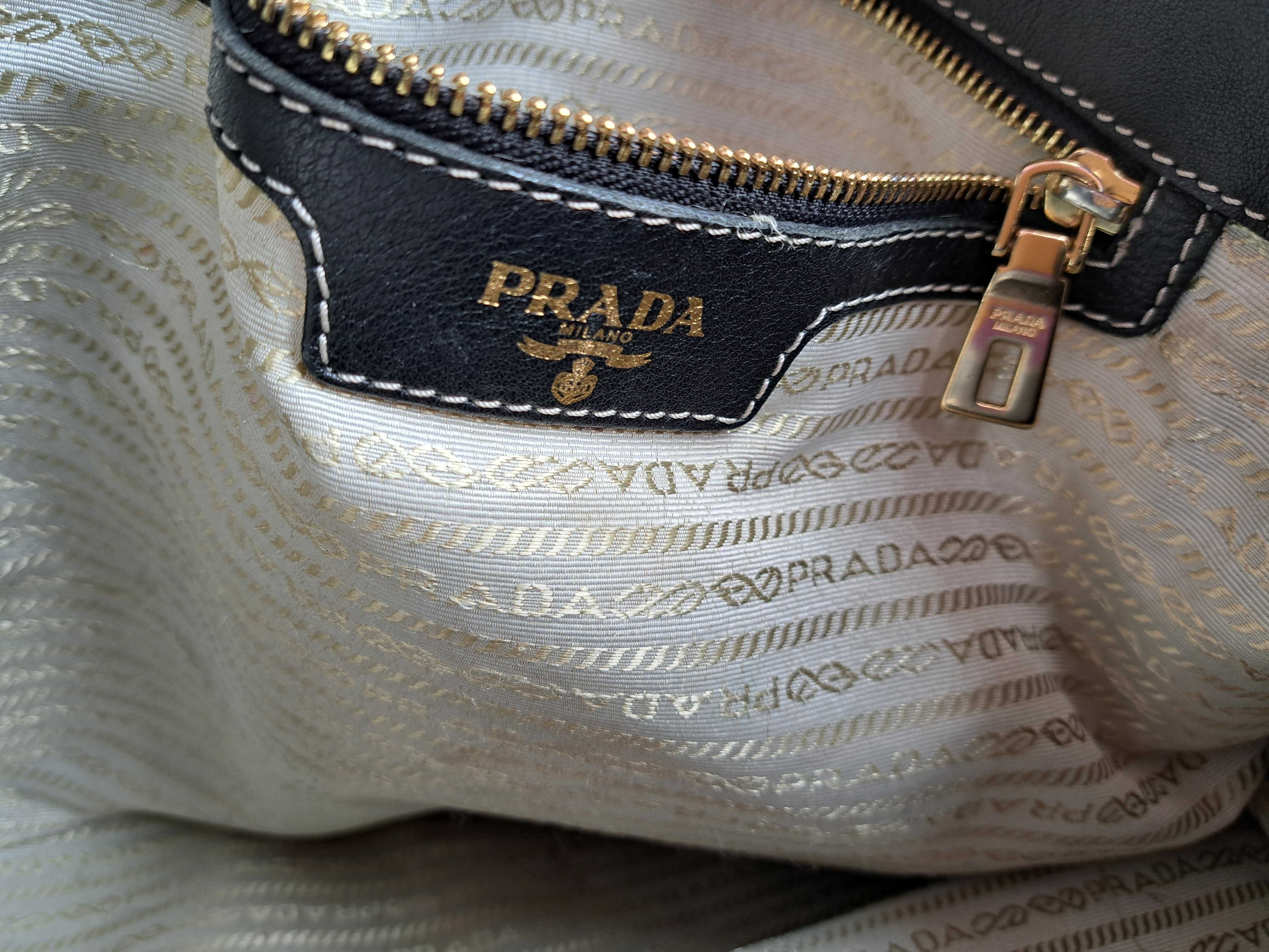 дамска чанта Prada,черна кожена торба-естетсвена кожа