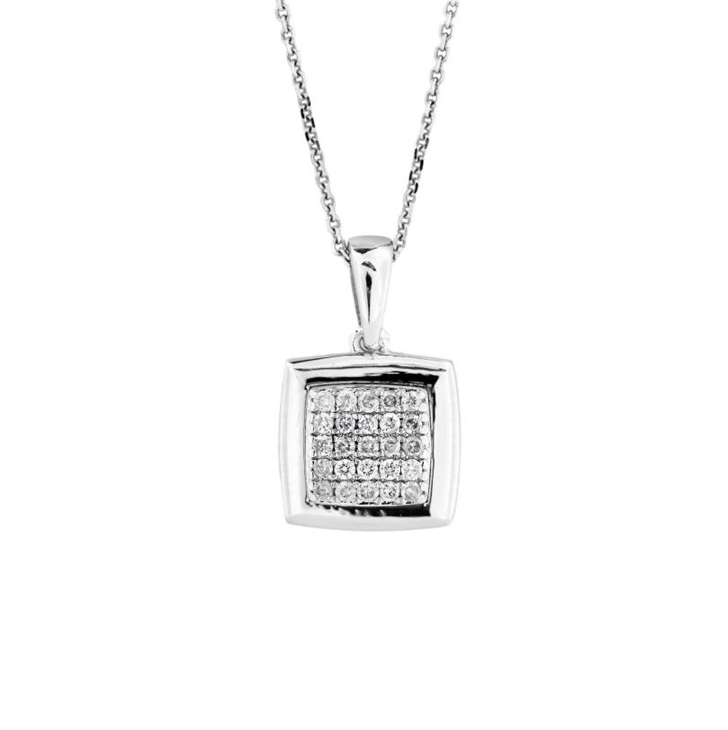 Colier aur alb 14K cu diamant natural 0.16 ct – certificat IGI