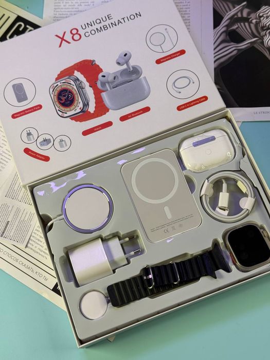 Подарочный набор смарт часы,наушники,зарядка