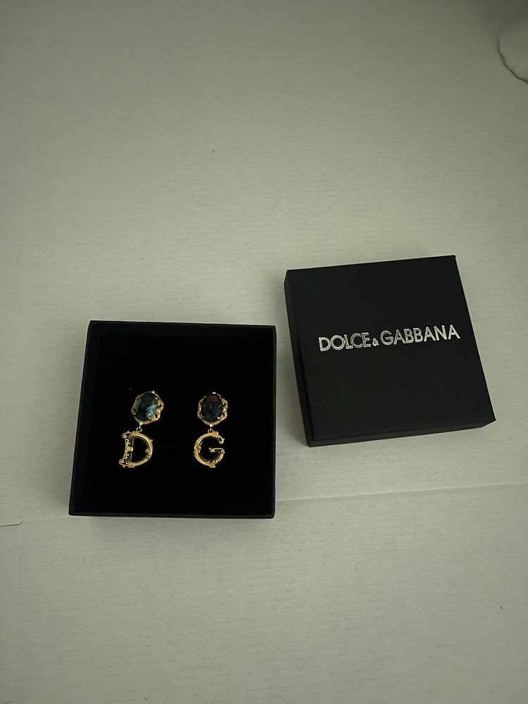 Обеци dolce and Gabbana d&g Бижу златни златисти със син камък