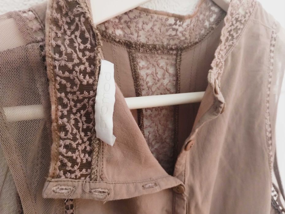 Дамска дантелена блуза Promod без ръкав дантела - пепел от роза