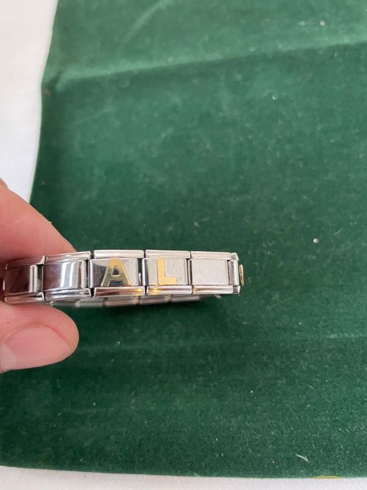 Bratara BEBEL otel inoxidabil cu 3 insertii din aur 18k,model deosebit