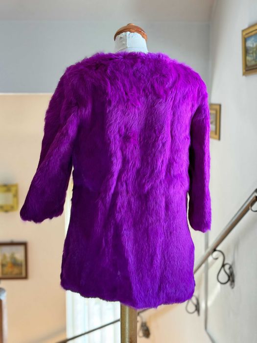 Haină damă fucsia din blană naturală de iepure – mâneci 3/4