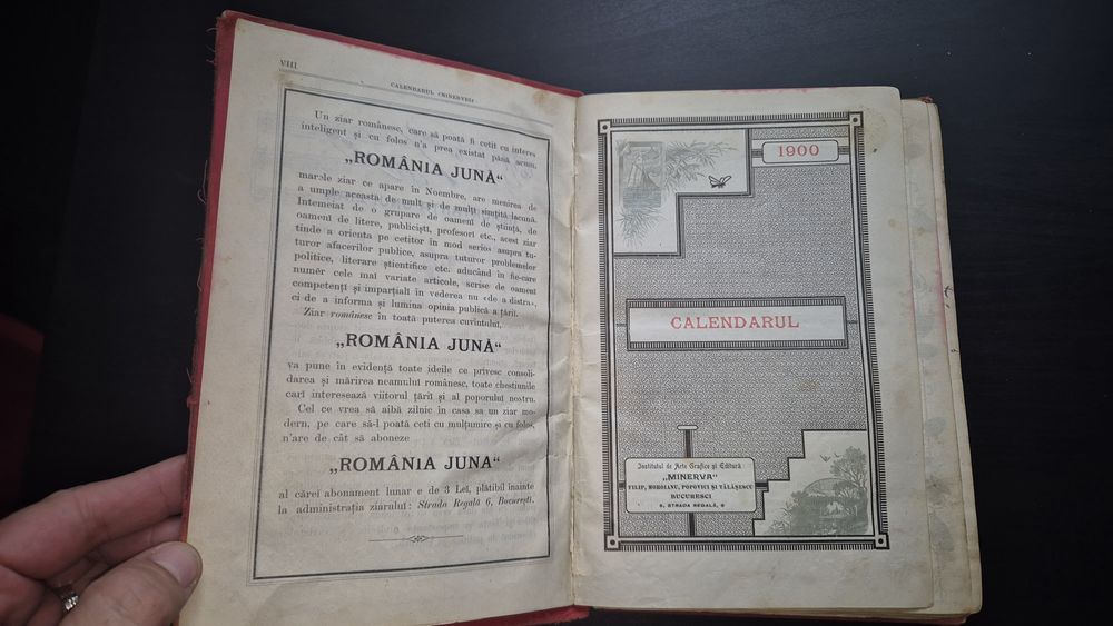 Calendarul Minerva anul 1900 vechi romanesc