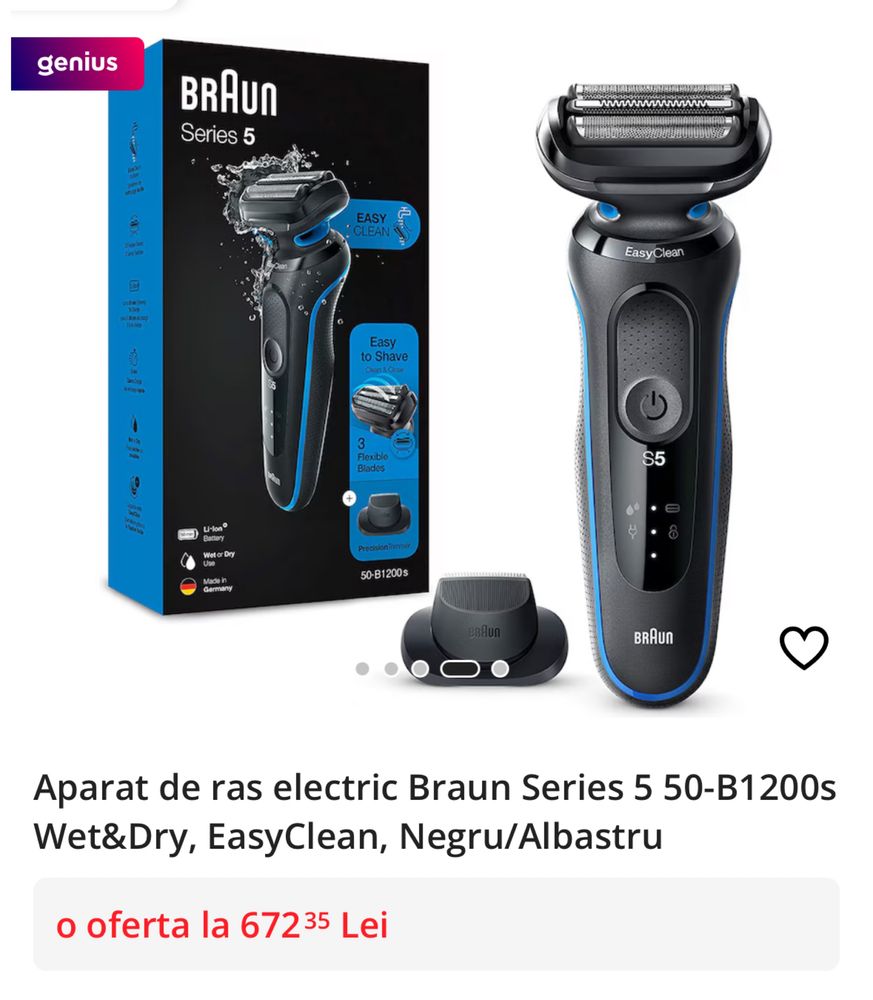Aparat de ras electric Braun Series 5 50-B1200s Wet&Dry, EasyClean