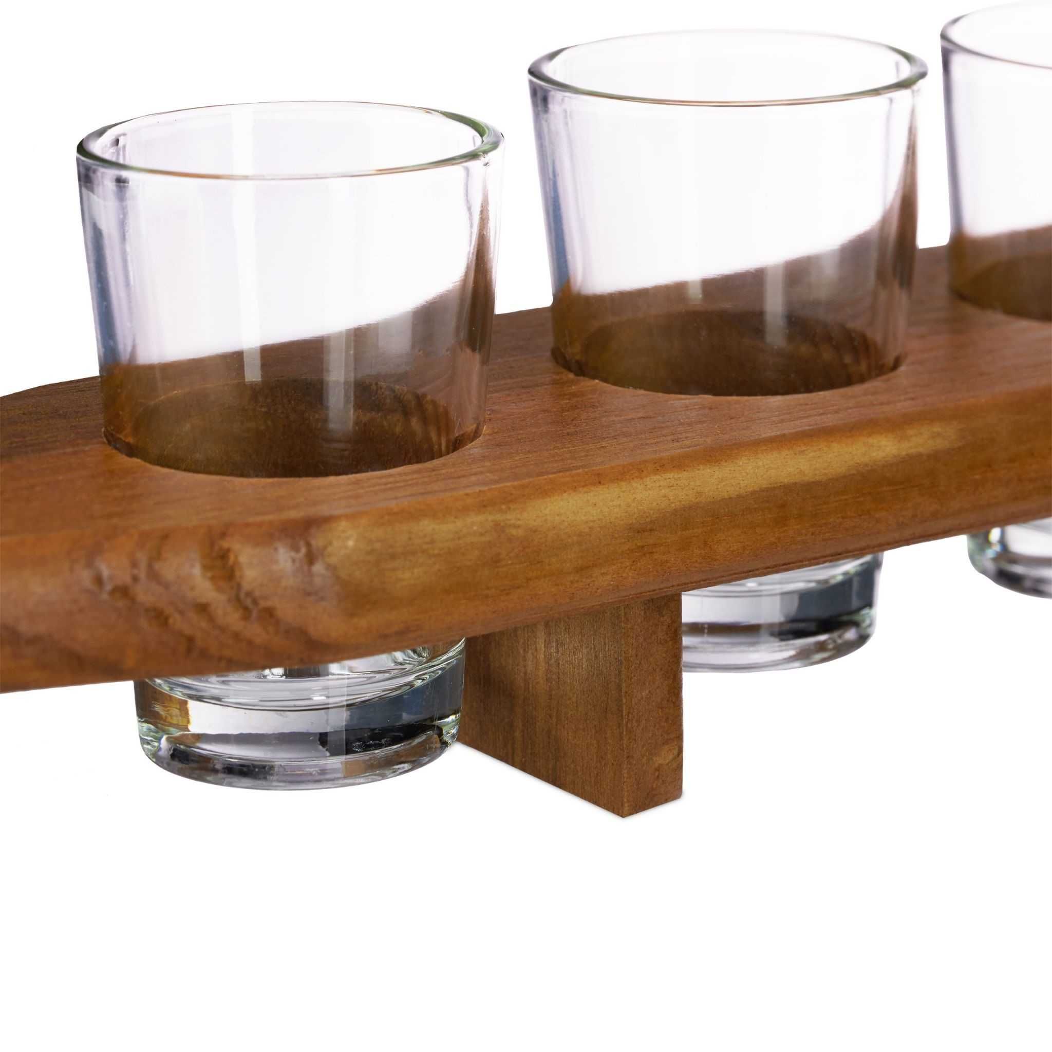 Set suport de bauturi din lemn cu 6 pahare shot, 4 cl, maro