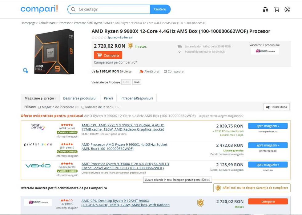 Procesor AMD Ryzen 9 9900X , up 5.6 GHz box , nou