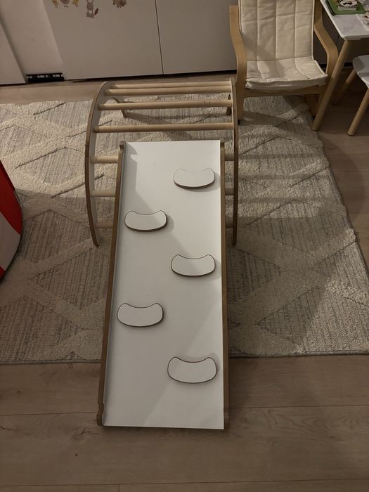 Set 3 in 1 Pikler: balansoar cu perna, rampa, tobogan Montessori