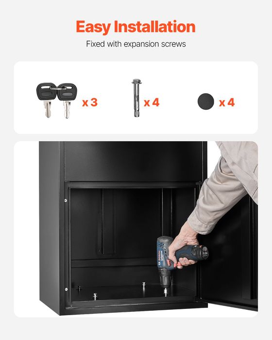 Casuta Postala Negru,Antifurt,1199mm,Otel Galvanizat