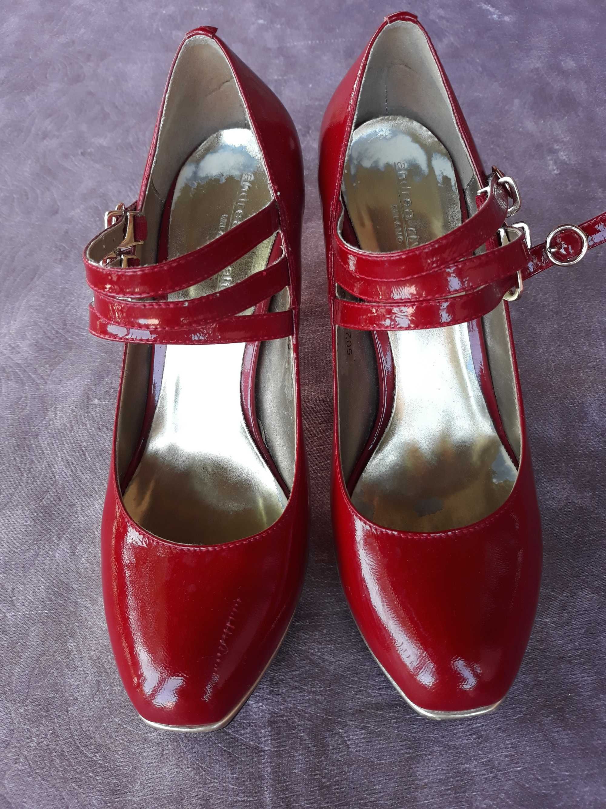 Италиански официални обувки естествен лак червено и златисто 35 номер