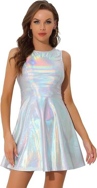 Rochita Metalic Glitter, decolteu rotund fara maneci,Size M, Tran GRAT