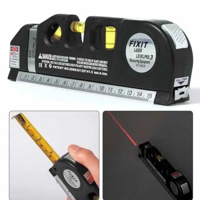 Лазерен нивелир за майстори Laser Level Pro 3 с ролетка 2,5 м, 3 лъча