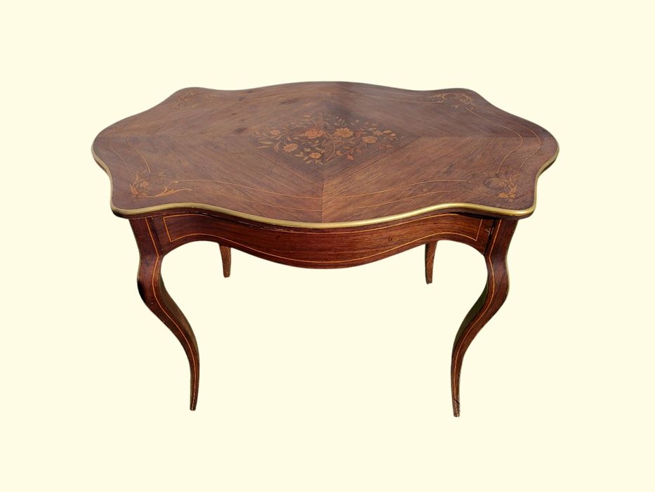Masa de scris din lemn masiv Napoleon III intarsiată cu motive florale