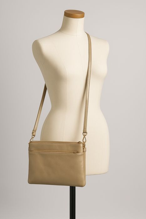 Дамска чанта през рамо – Златисто-бежова, елегантна, 3 отделения