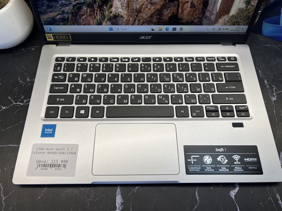 Ноутбук для работы Acer Swift 1 | Celeron N4500 | 4GB | 128GB SSD