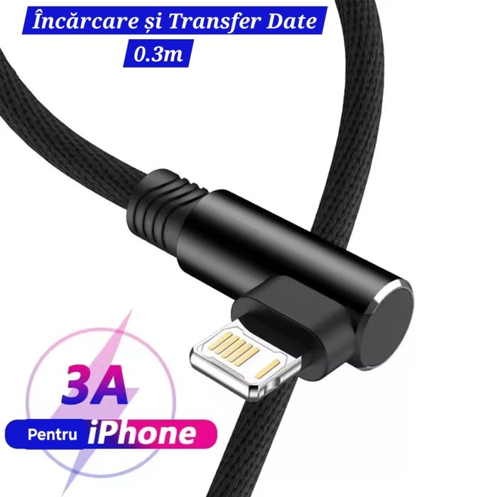 Cabluri cu cot Iphone. Rabatabil/Simplu. Scurt: 0.3/0.5m. Rapide.