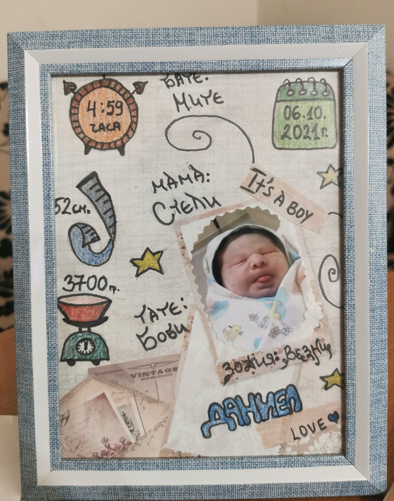 Бебешка визитка, ръчно рисувана