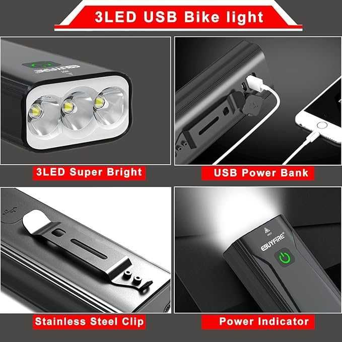 EBUYFIRE USB акумулаторен комплект светлини за велосипед